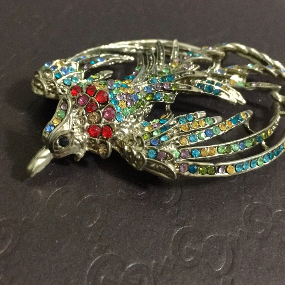 🖤VTG💕Multicolor stone Phoenix 🐦‍🔥 brooch - Picture 5 of 12